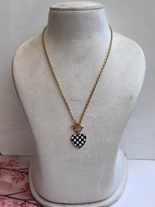 Checkered Heart in the bar Necklace