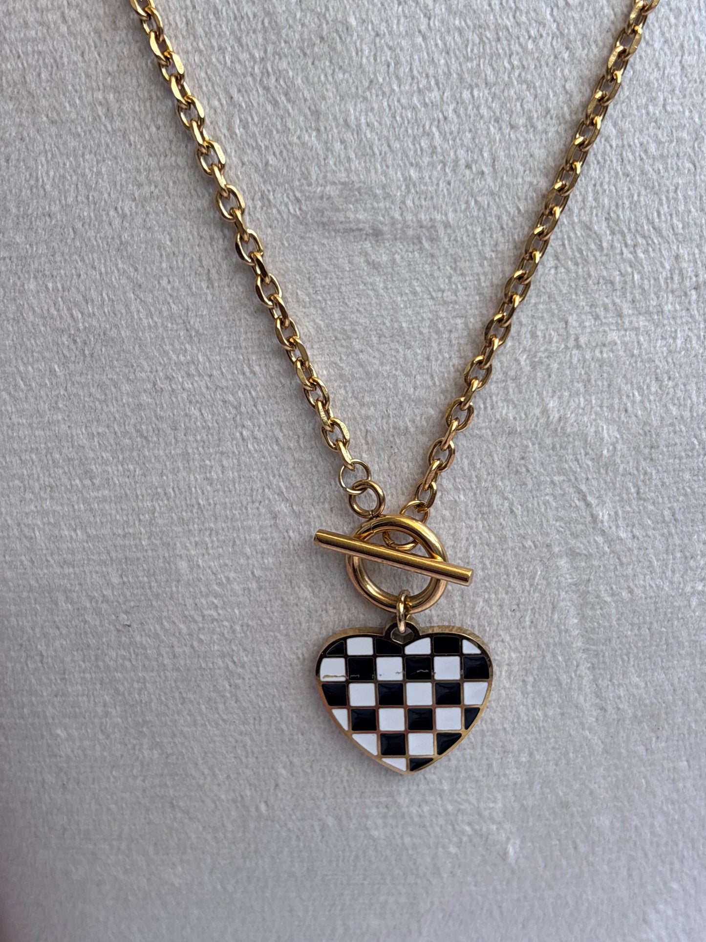Checkered Heart in the bar Necklace