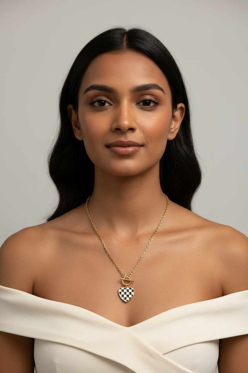 Checkered Heart in the bar Necklace