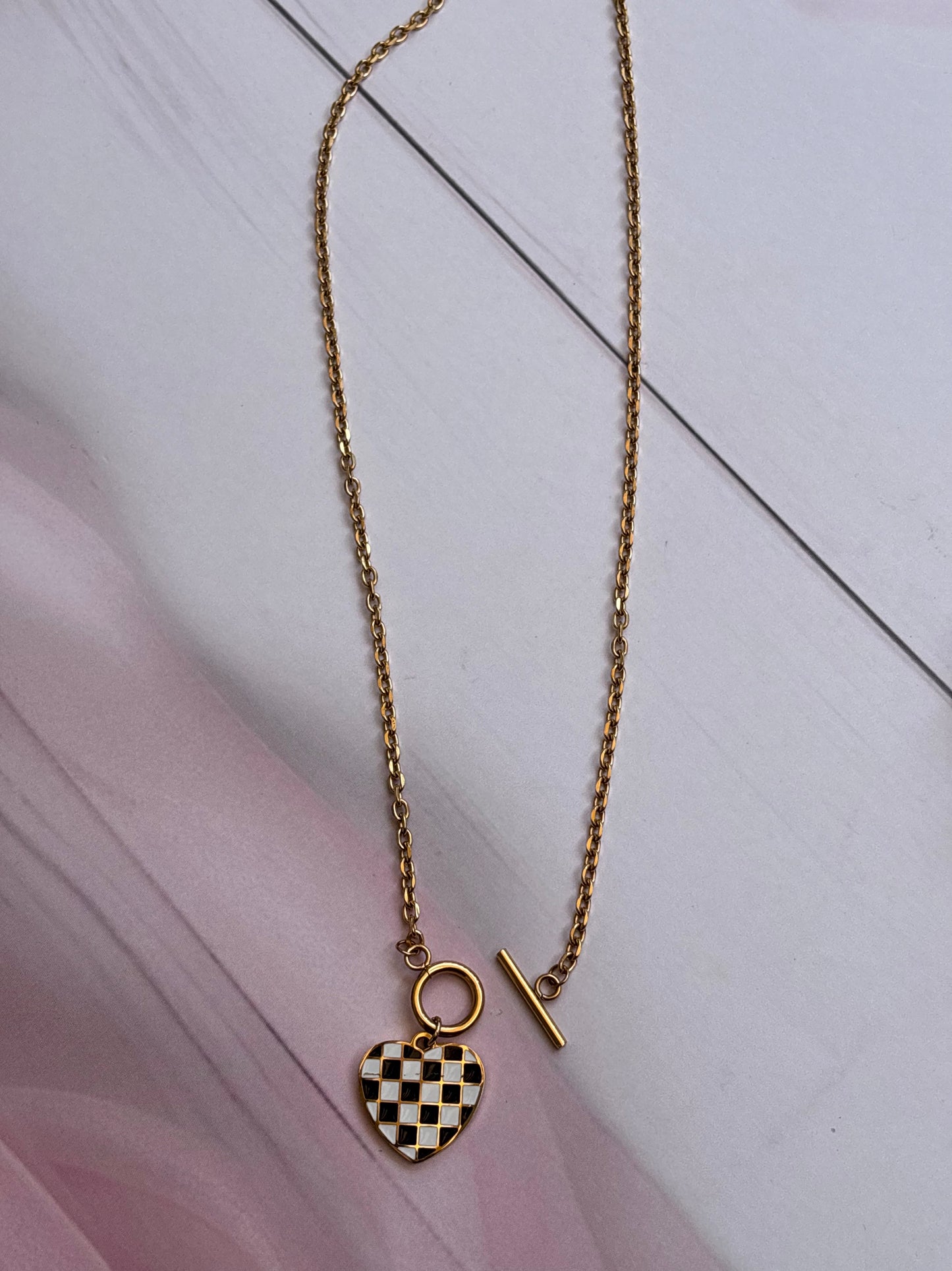 Checkered Heart in the bar Necklace