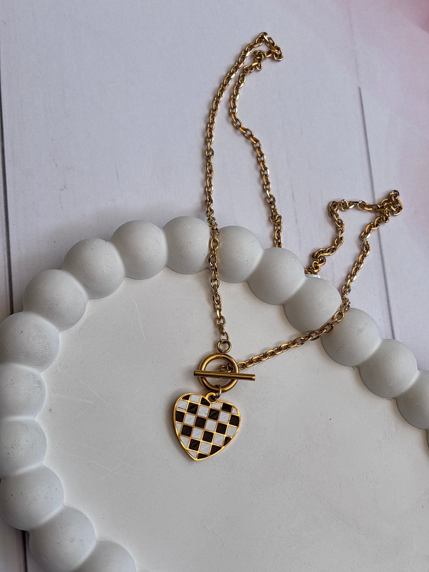 Checkered Heart in the bar Necklace