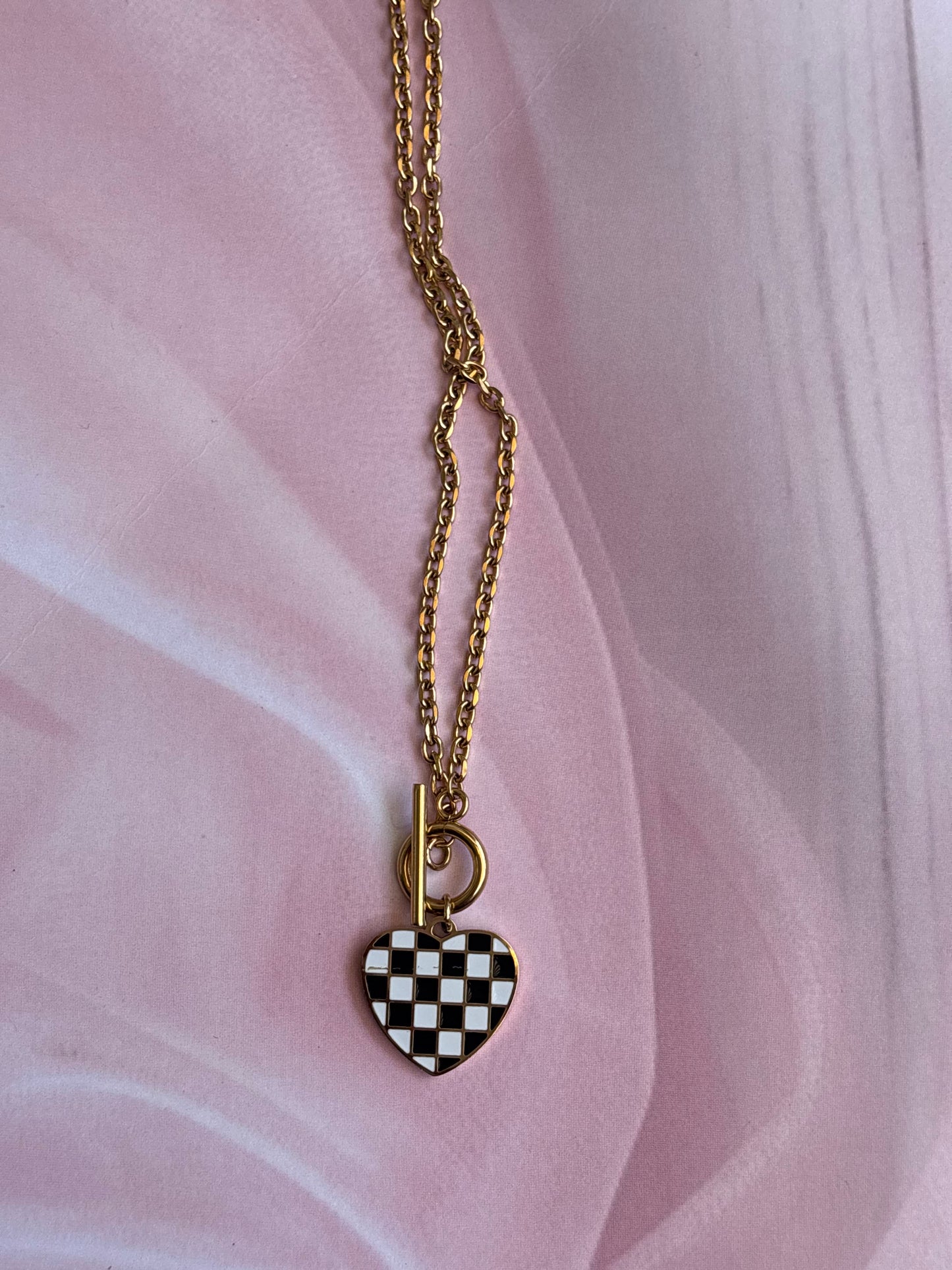 Checkered Heart in the bar Necklace