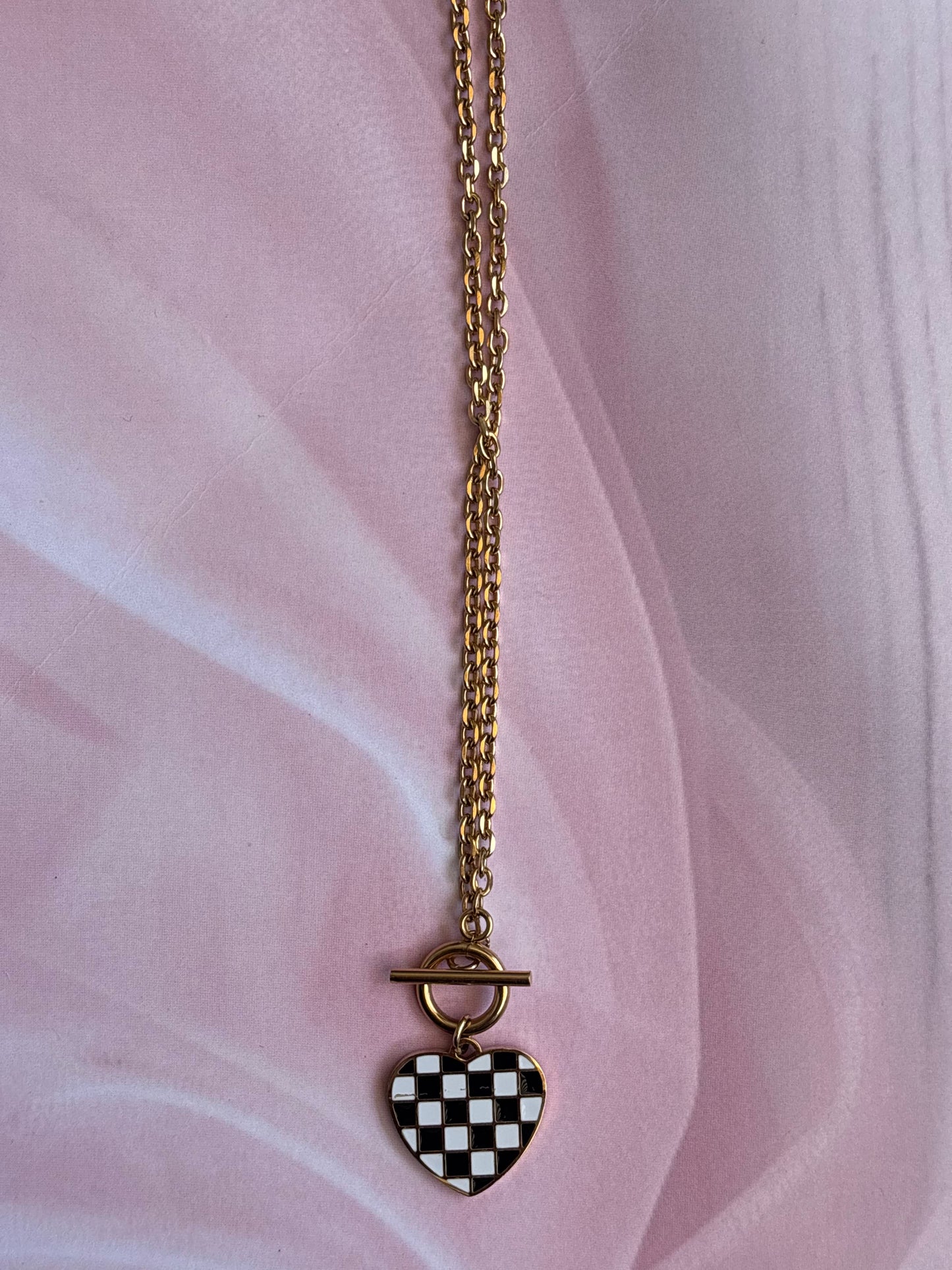Checkered Heart in the bar Necklace