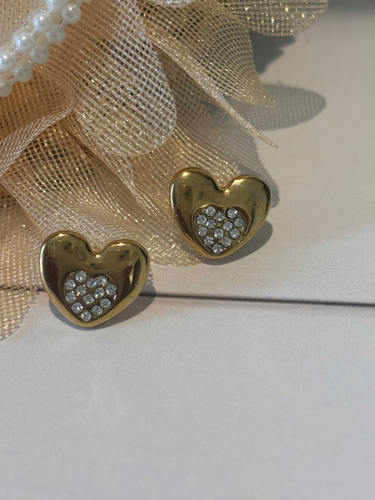 Golden Heart shape stud with AD stones