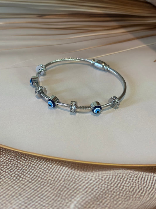 Silver colour evil eye bracelet kada