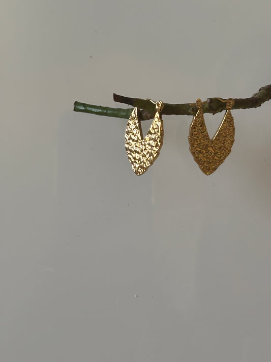 Golden broken leaf hoops
