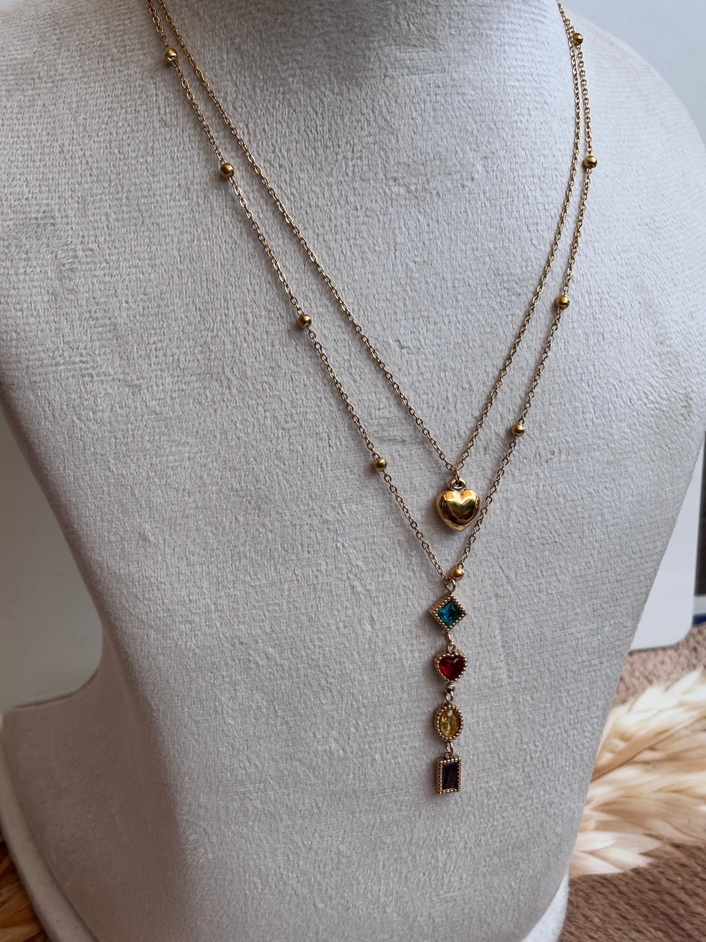 Layered Golden heart pendant necklace