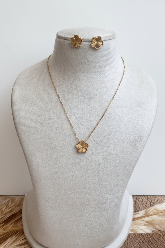 Golden flower necklace and stud set