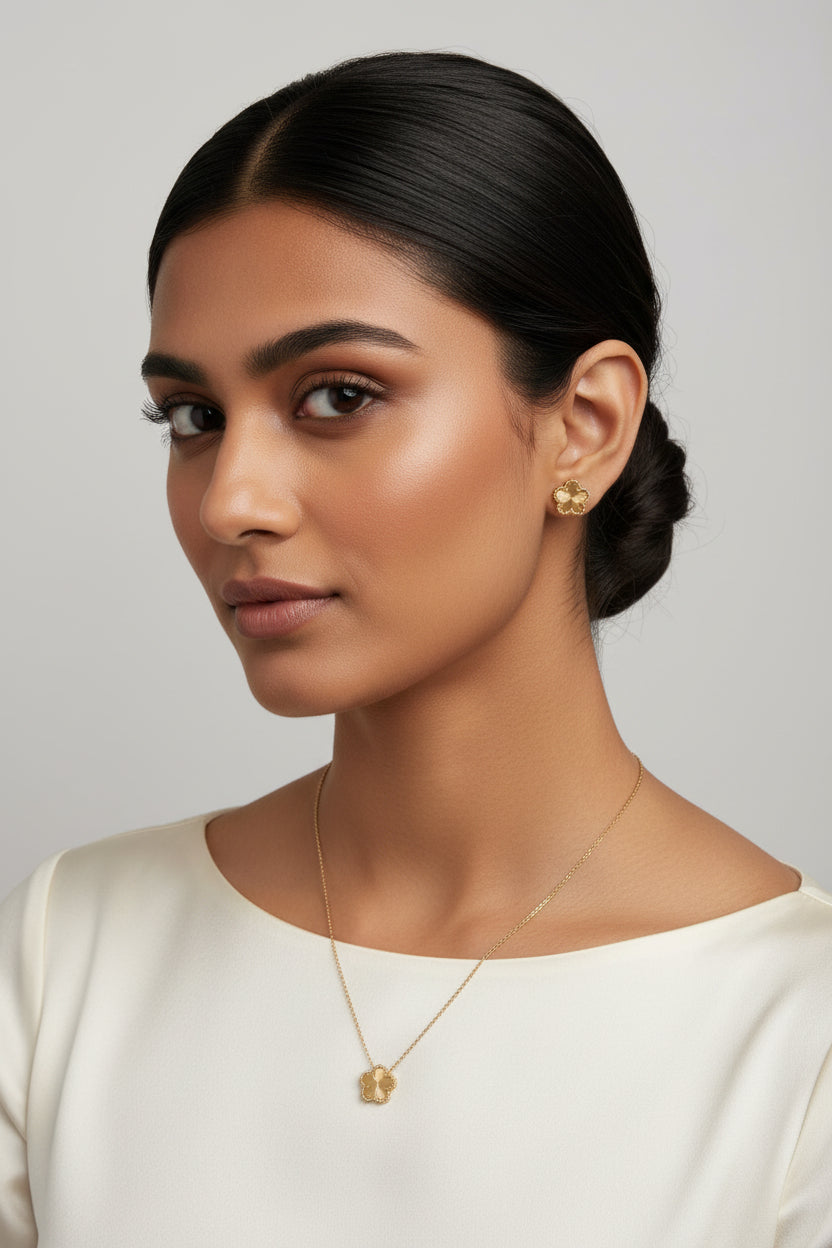 Golden flower necklace and stud set
