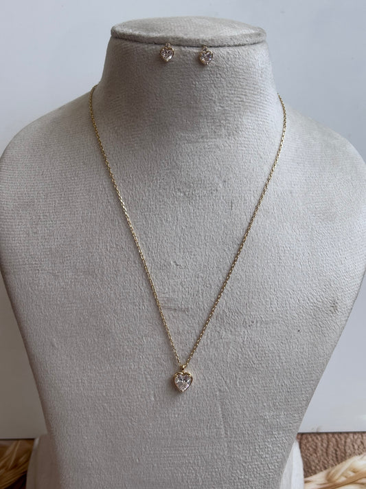 AD Stone heart pendant necklace set