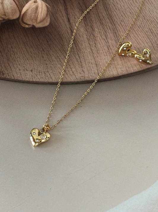 Golden Heart pendant Necklace and earrings
