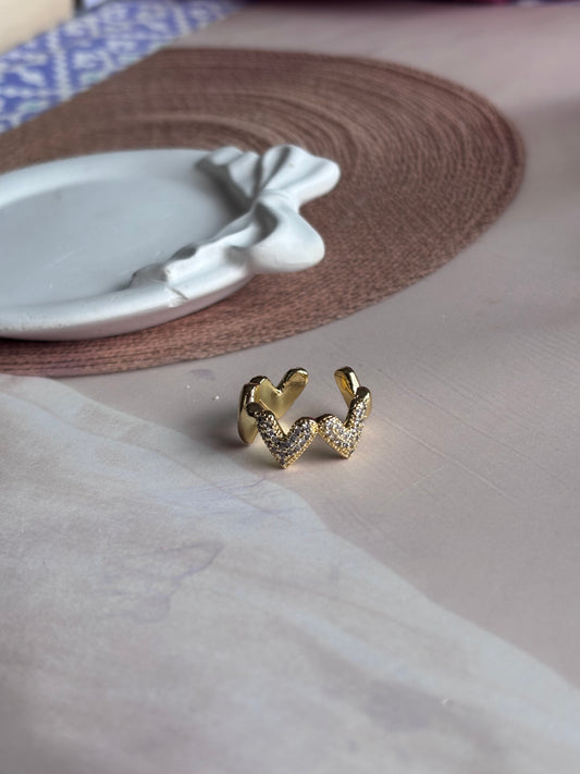 Triangular heart studded ring