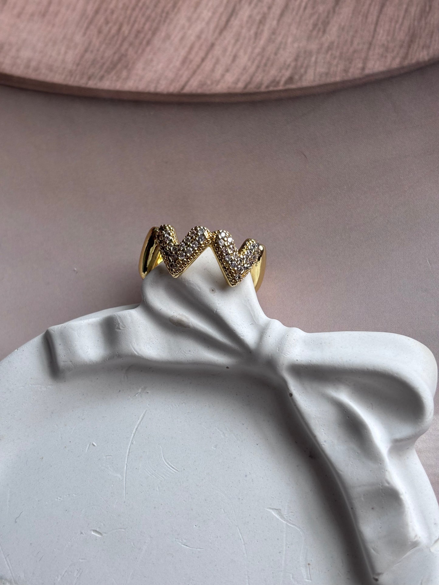 Triangular heart studded ring