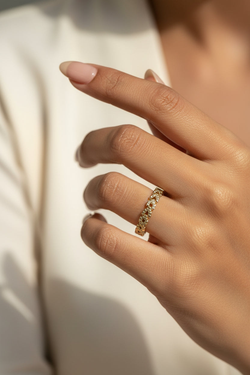 Tiny hearts loaded AD ring, delicate