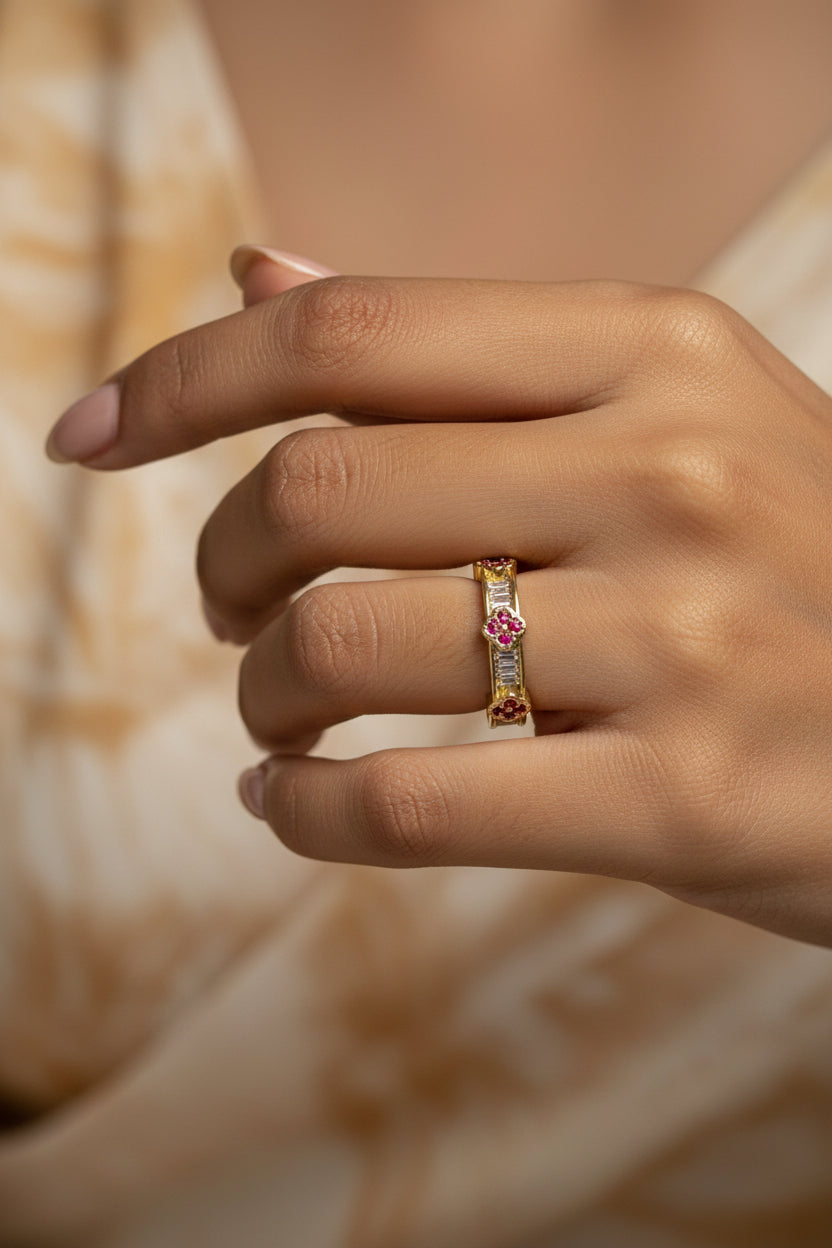 Pink flower studded ring
