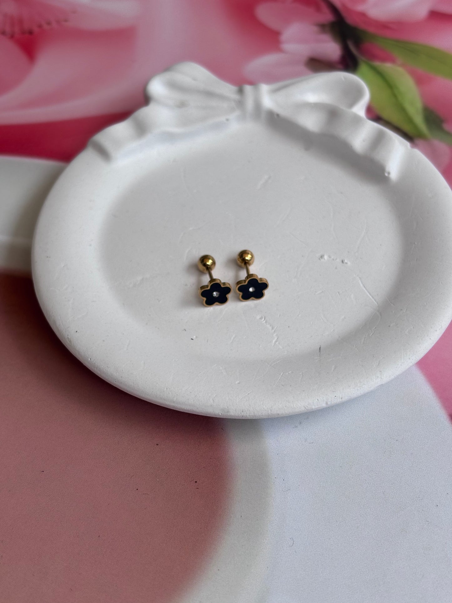 Black Flower studs