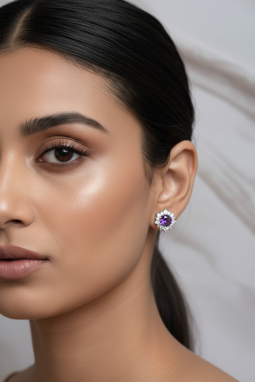 Violet Flower Zirconia studs