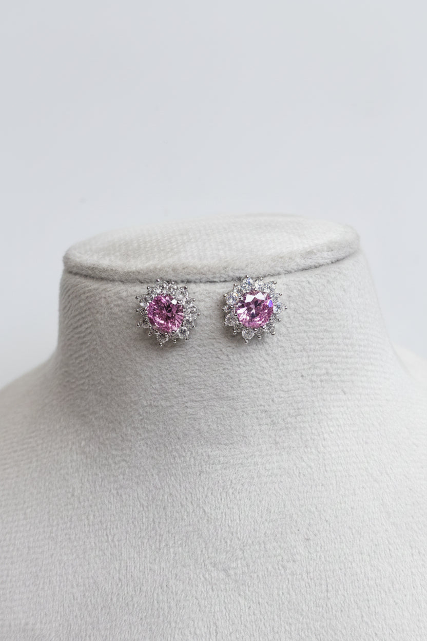 Pink Flower Zirconia studs