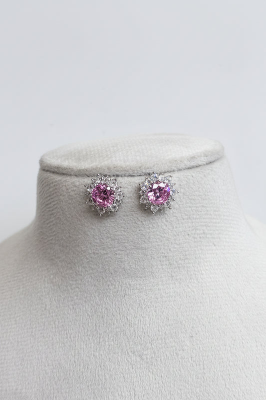 Pink Flower Zirconia studs