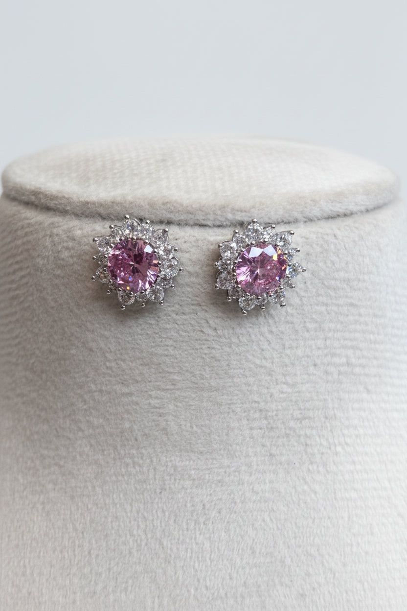 Pink Flower Zirconia studs