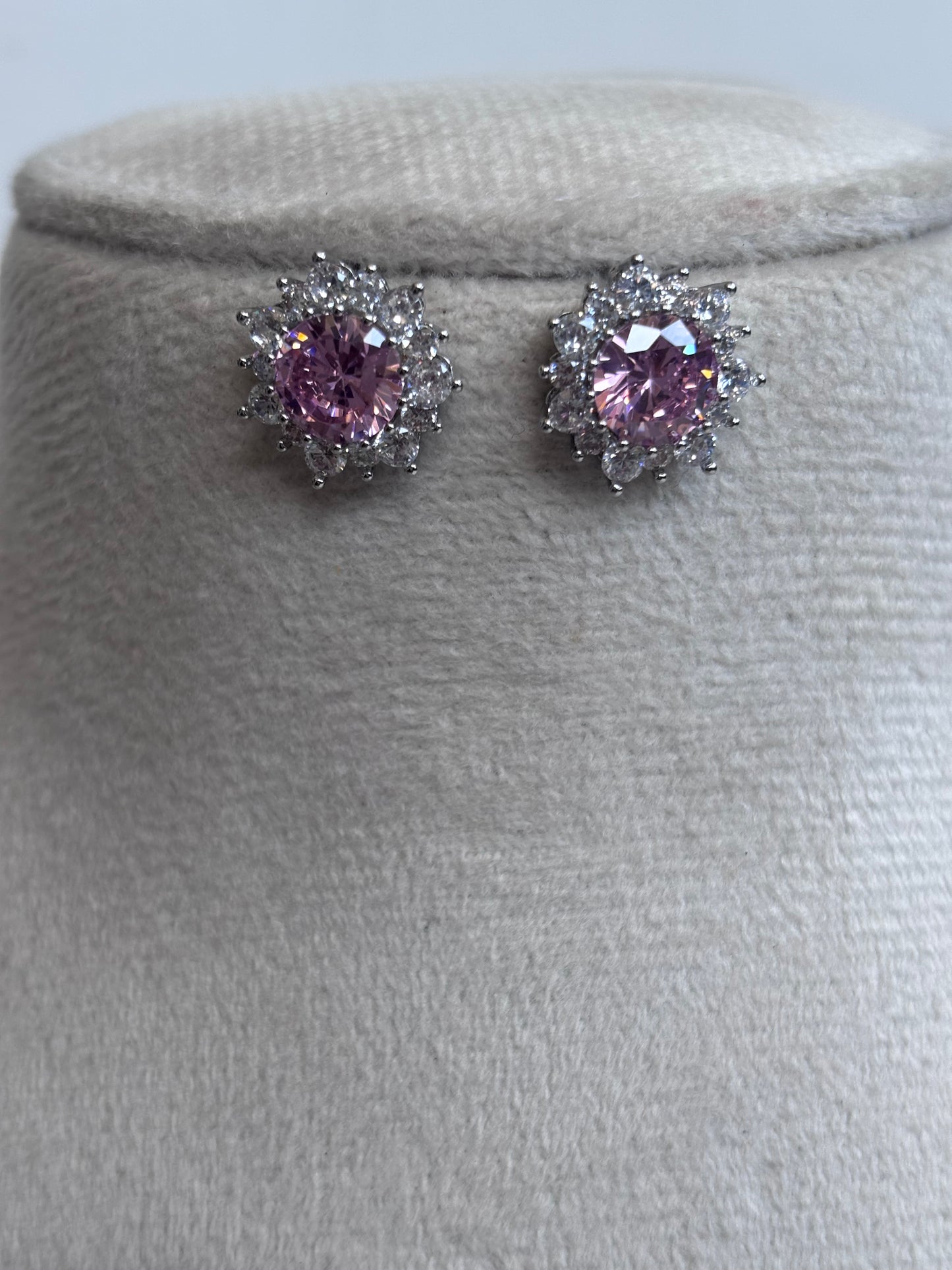 Pink Flower Zirconia studs