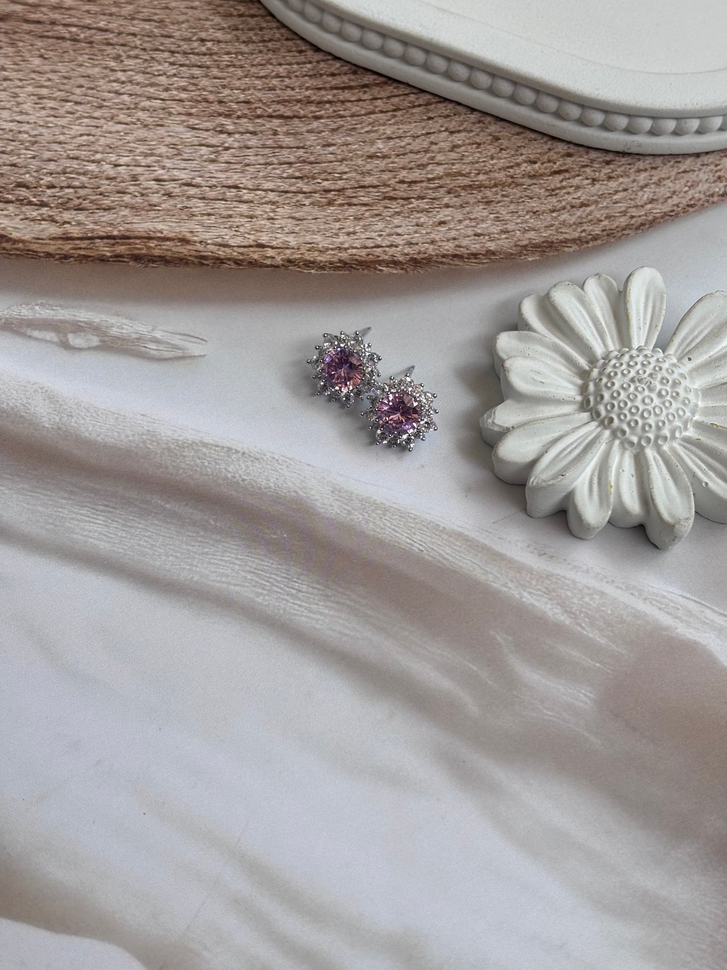 Pink Flower Zirconia studs
