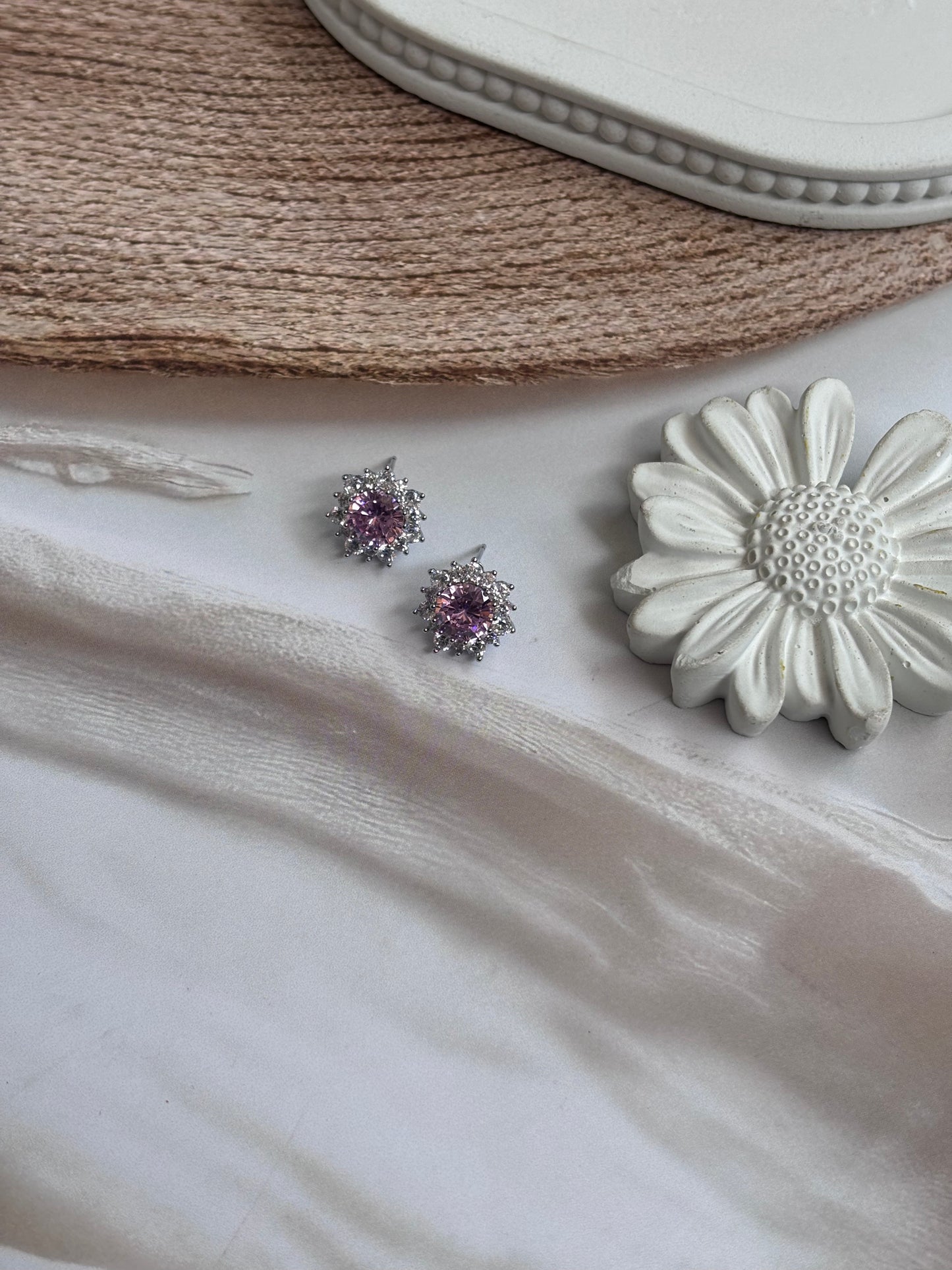 Pink Flower Zirconia studs