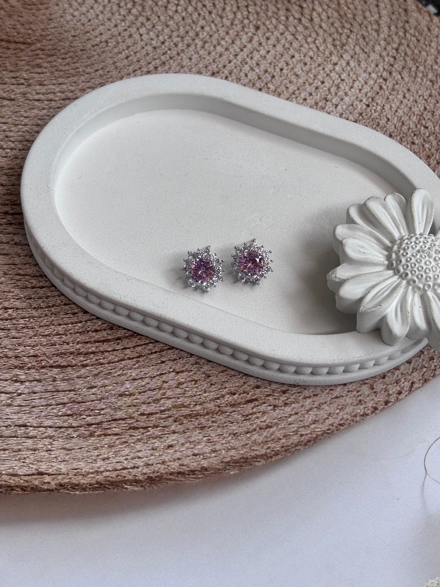 Pink Flower Zirconia studs