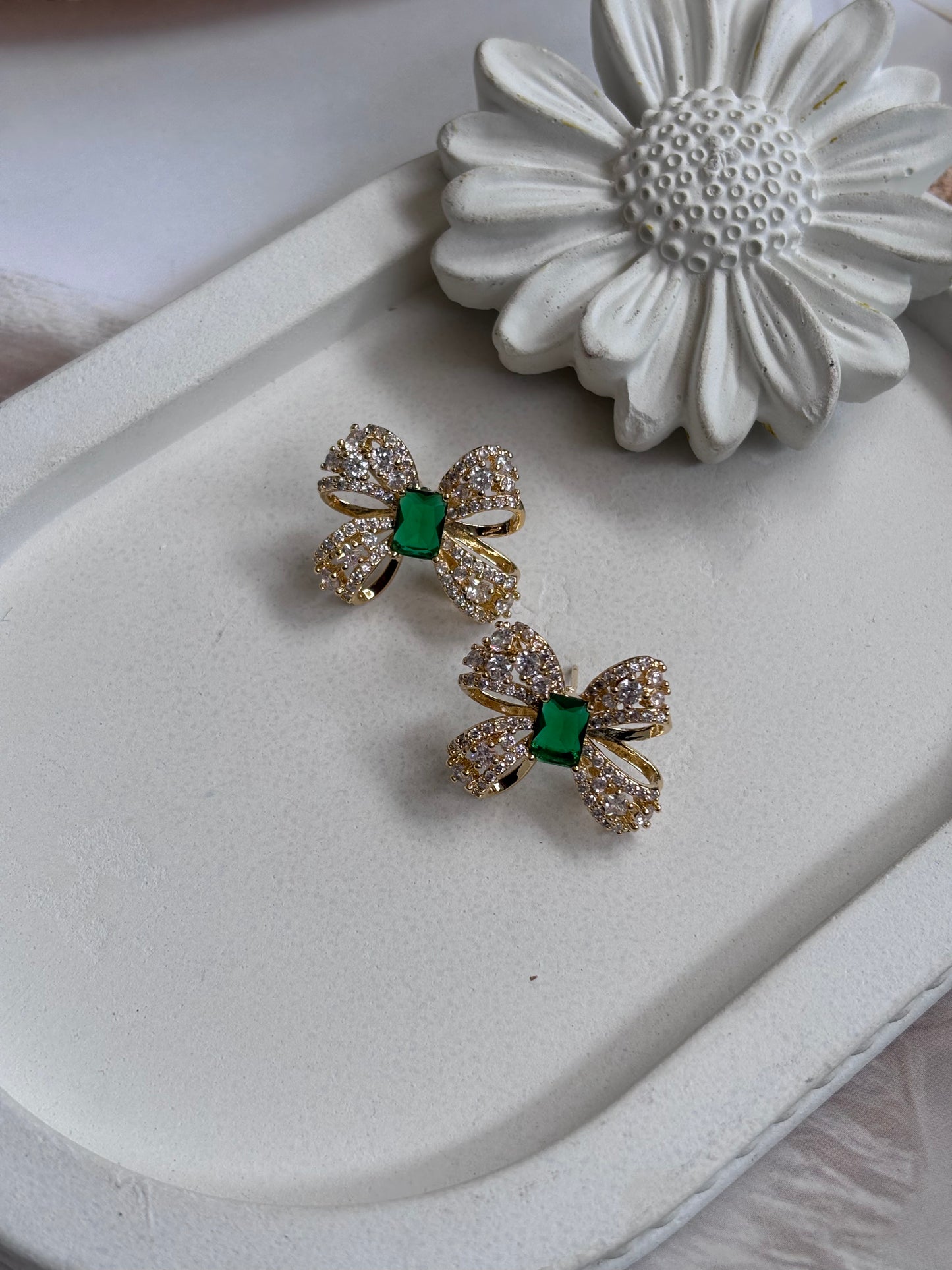 Emerald Bow Studs