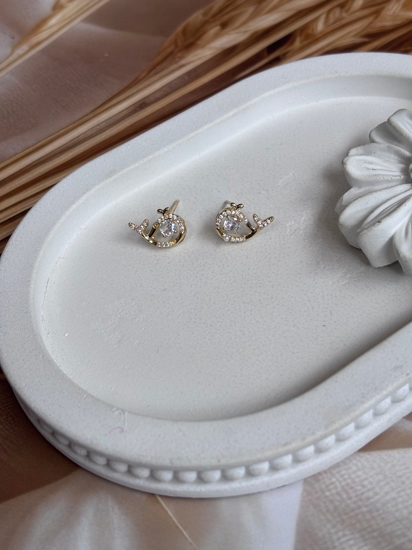 White stone Dolphin studs