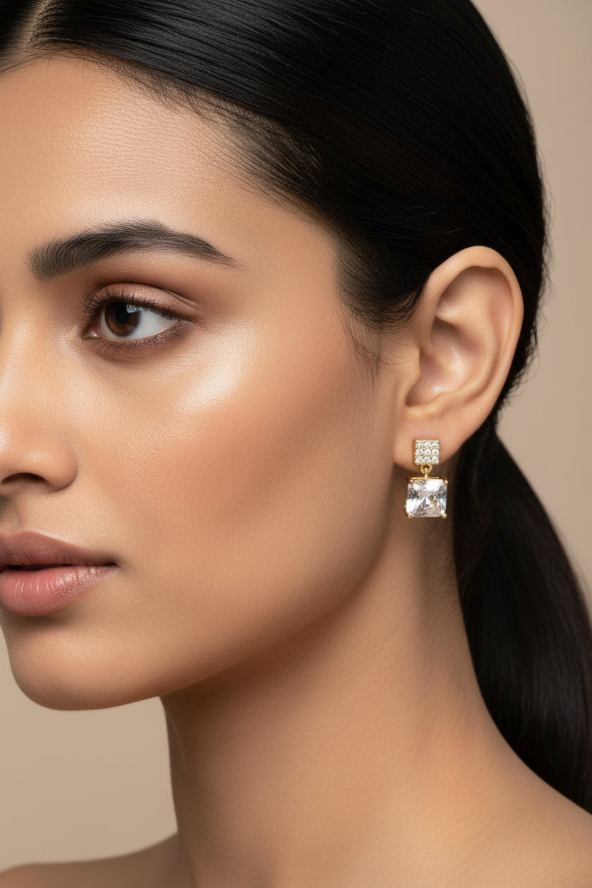 Crystal Studs with plain dangle stone