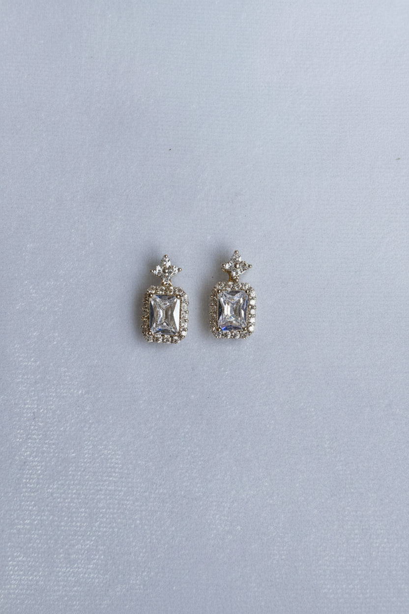 Crystal Studs with AD stones surrounded dangle stone