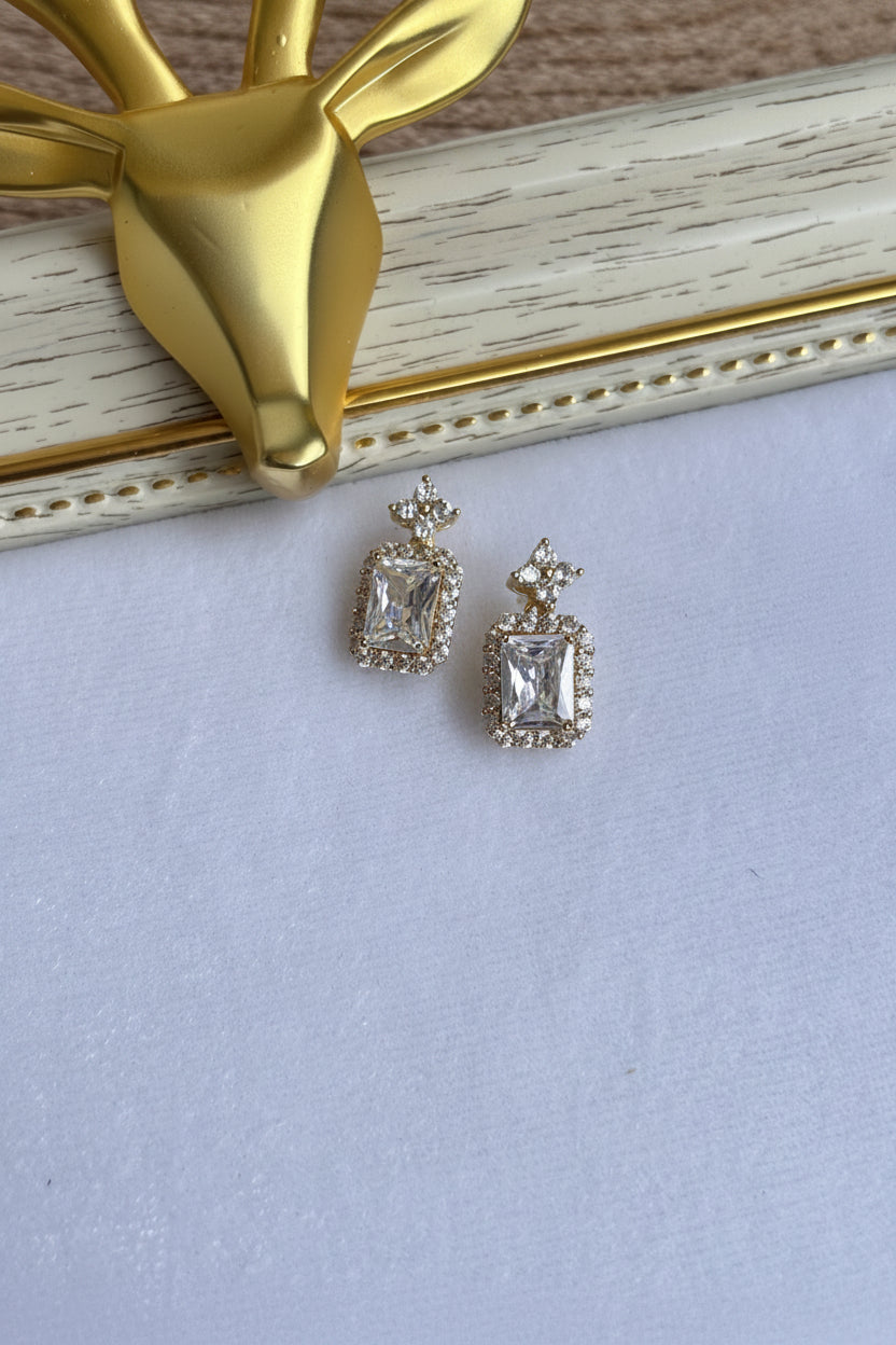 Crystal Studs with AD stones surrounded dangle stone