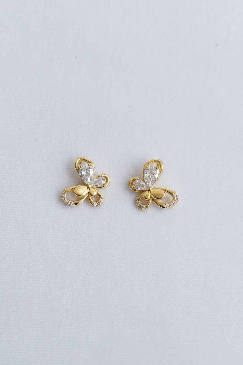 Golden white stone Half studded Butterfly Studs