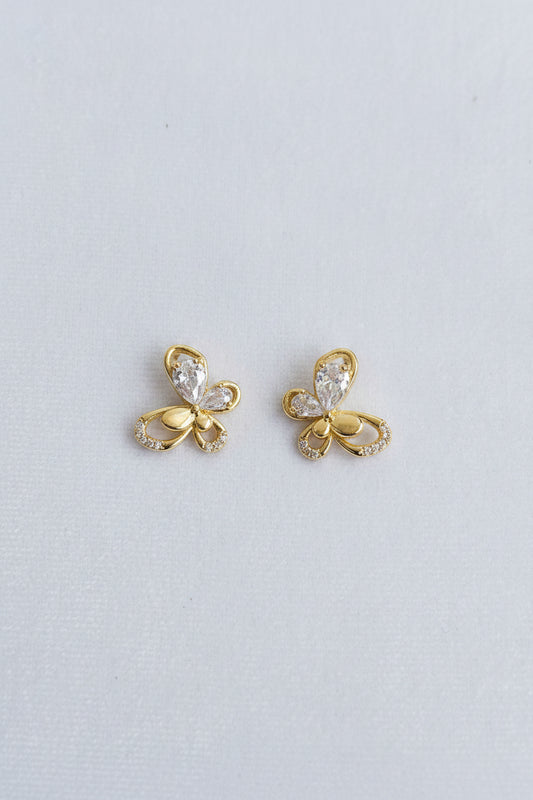 Golden white stone Half studded Butterfly Studs
