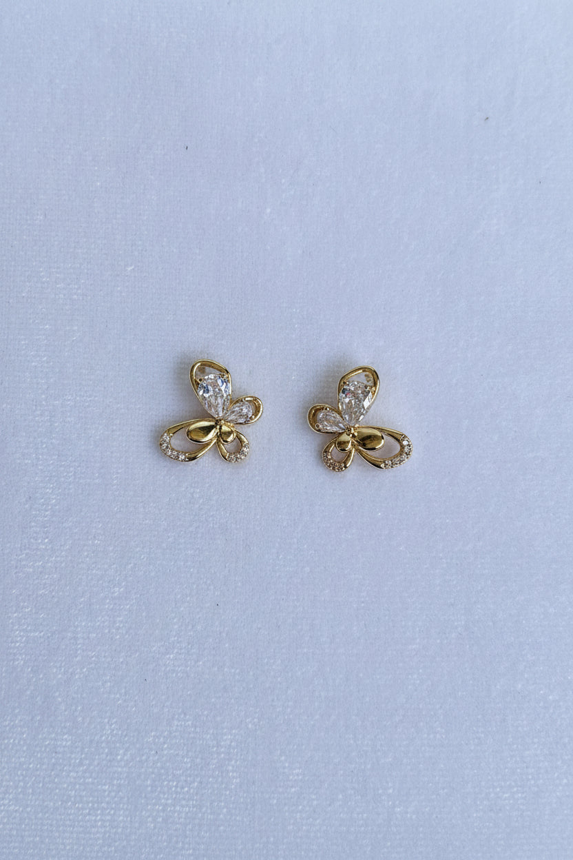 Golden white stone Half studded Butterfly Studs
