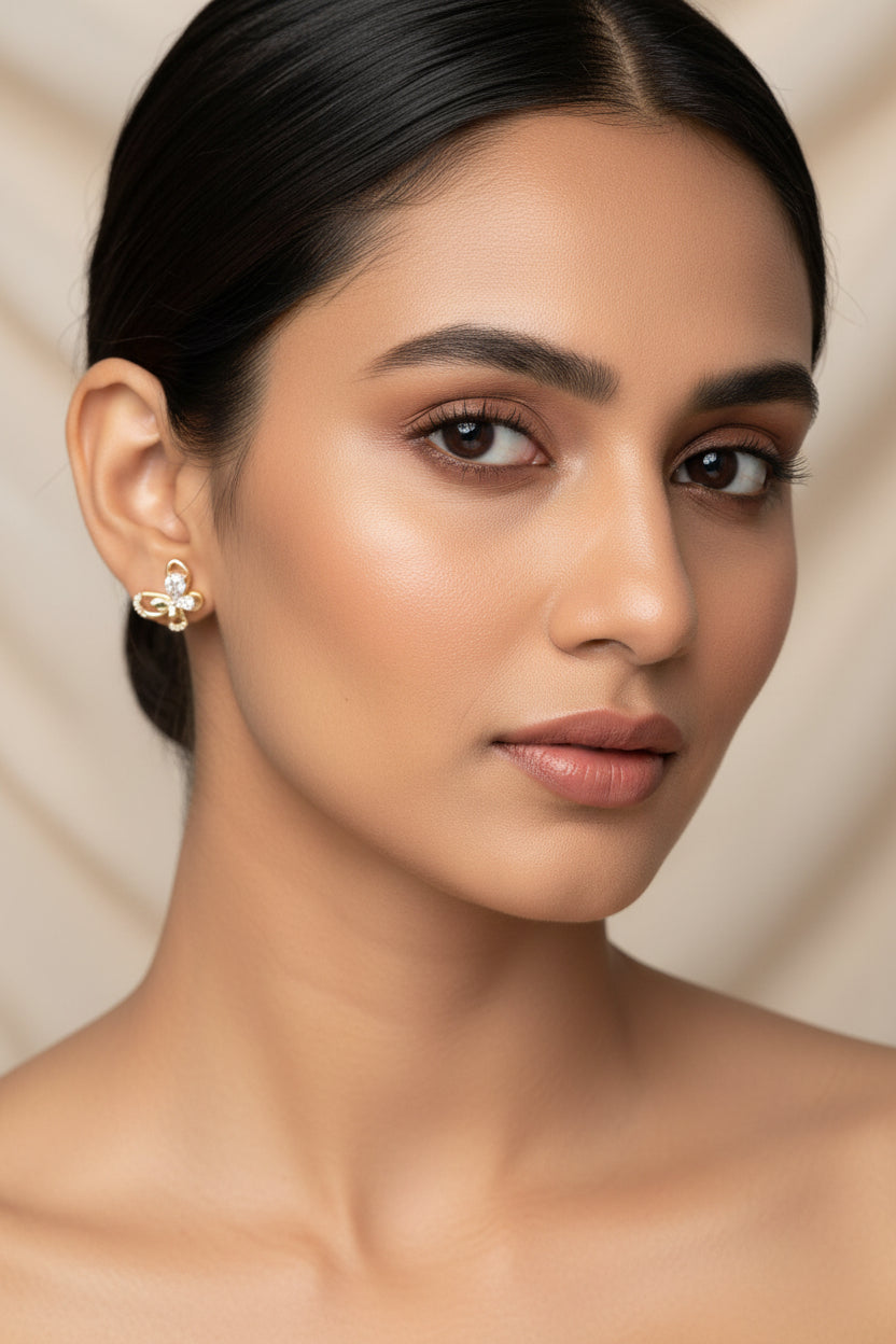 Golden white stone Half studded Butterfly Studs