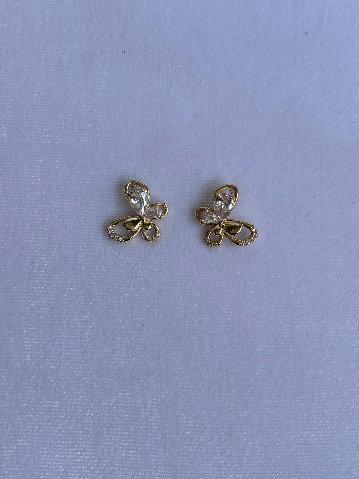 Golden white stone Half studded Butterfly Studs
