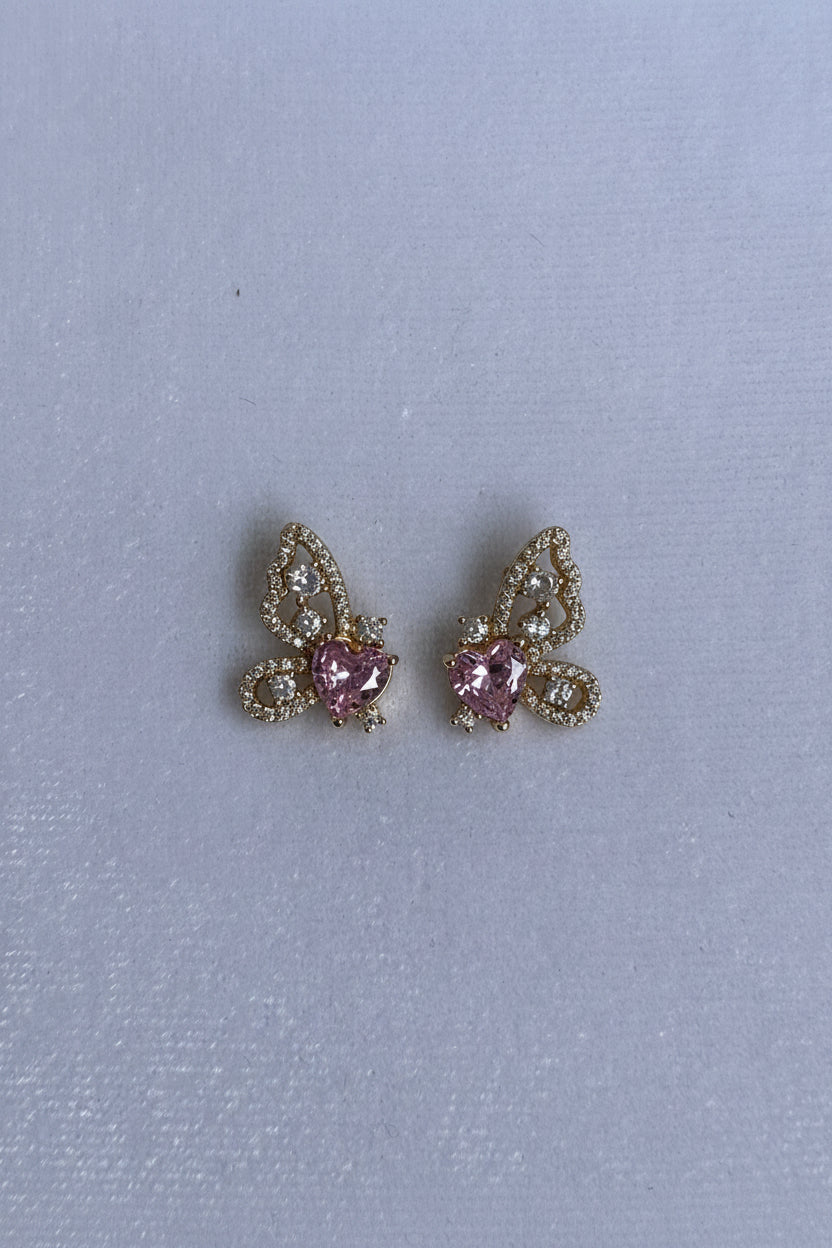 Pink stone Half Butterfly studs