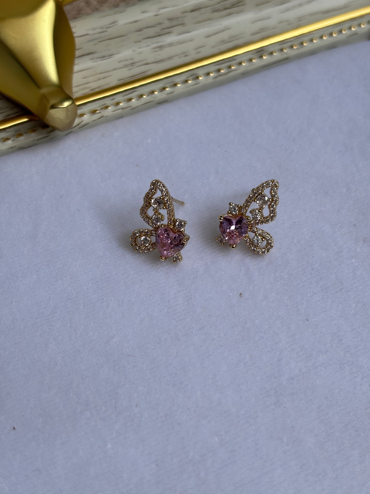 Pink stone Half Butterfly studs