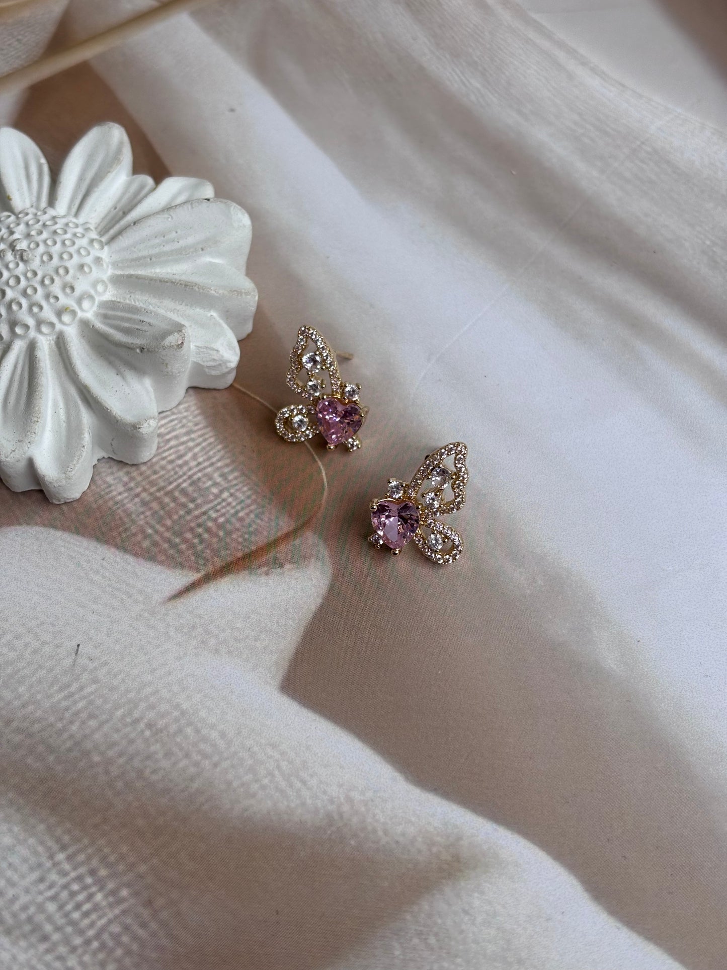 Pink stone Half Butterfly studs
