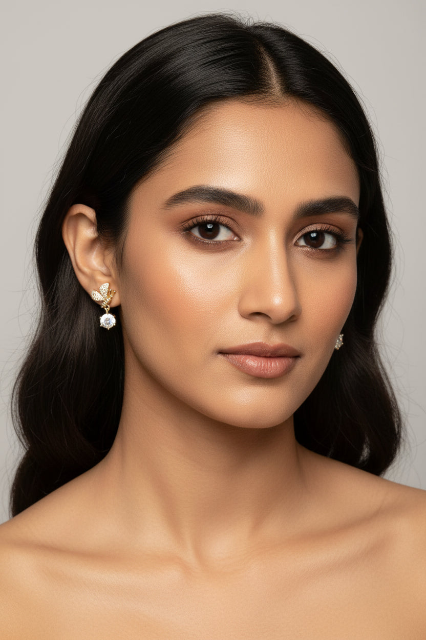 Half Butterfly with white dangling stone earrings