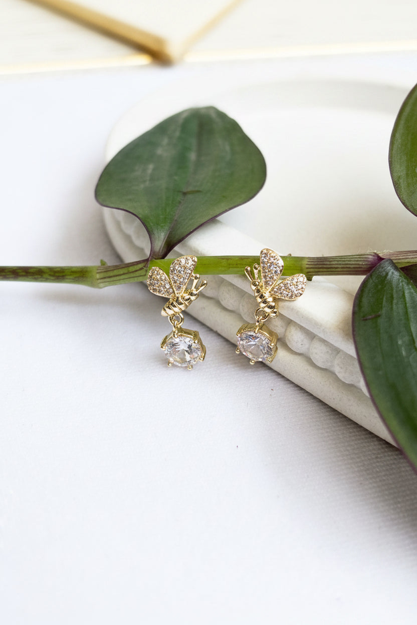 Half Butterfly with white dangling stone earrings