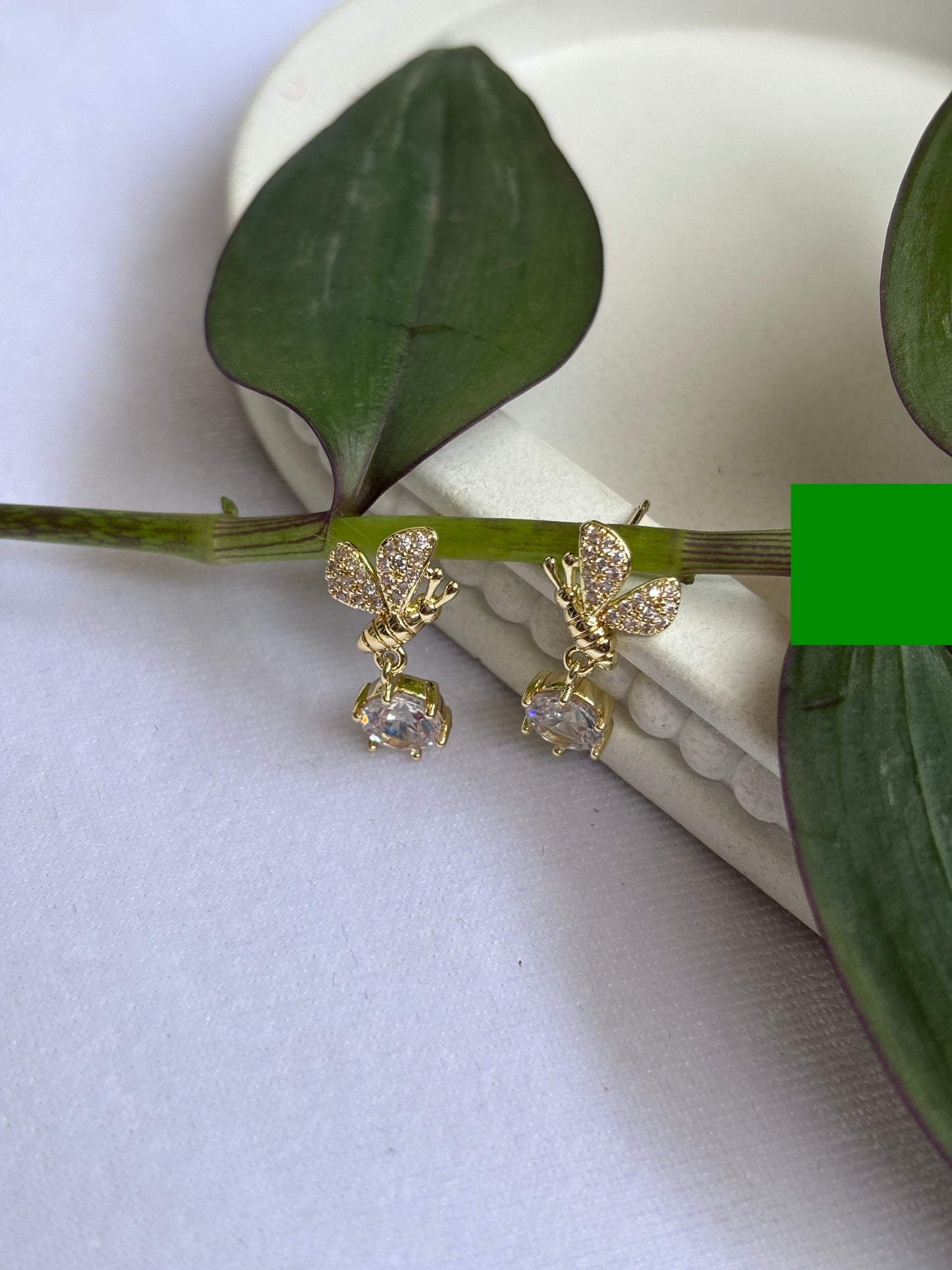 Half Butterfly with white dangling stone earrings