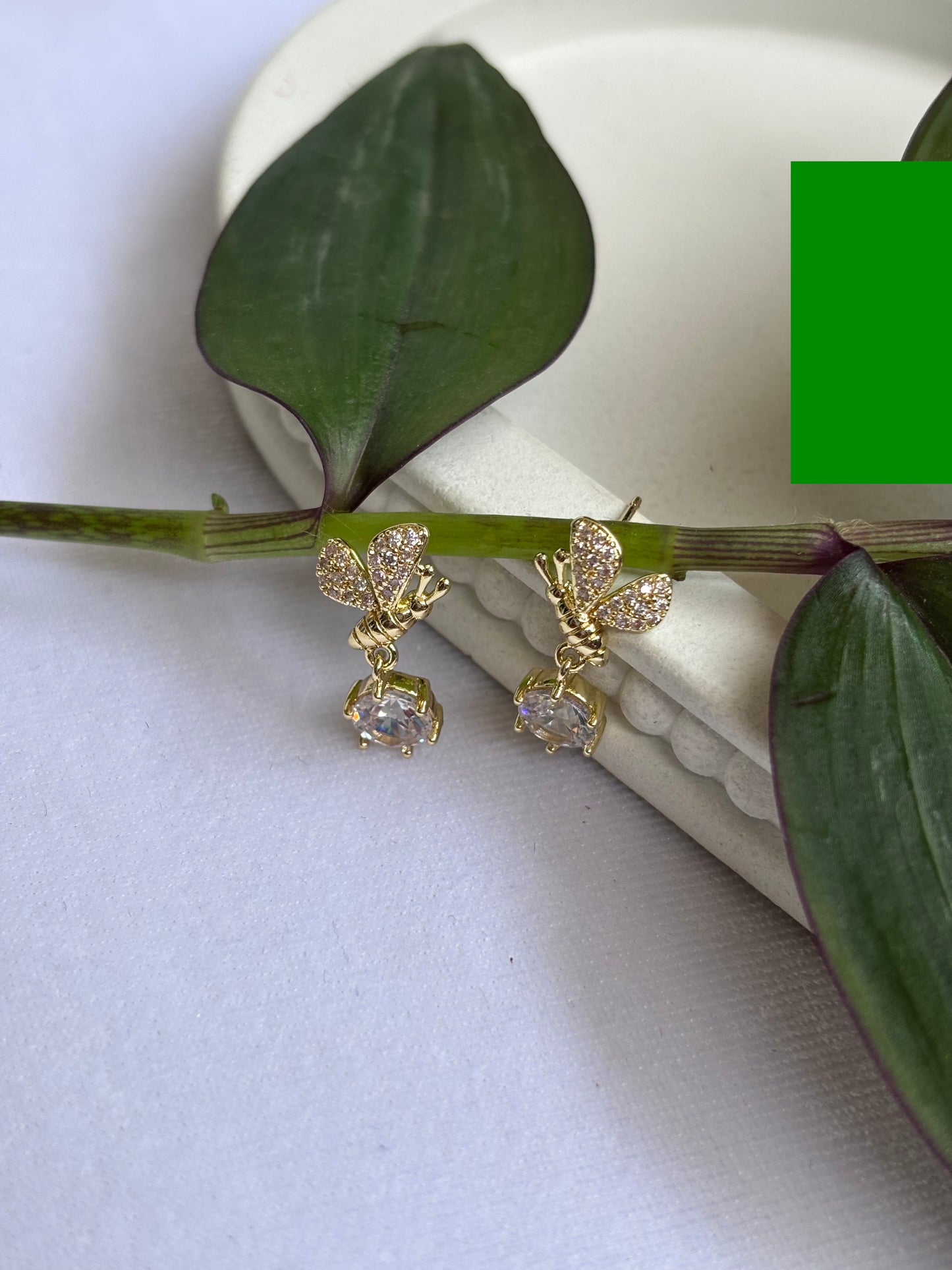 Half Butterfly with white dangling stone earrings