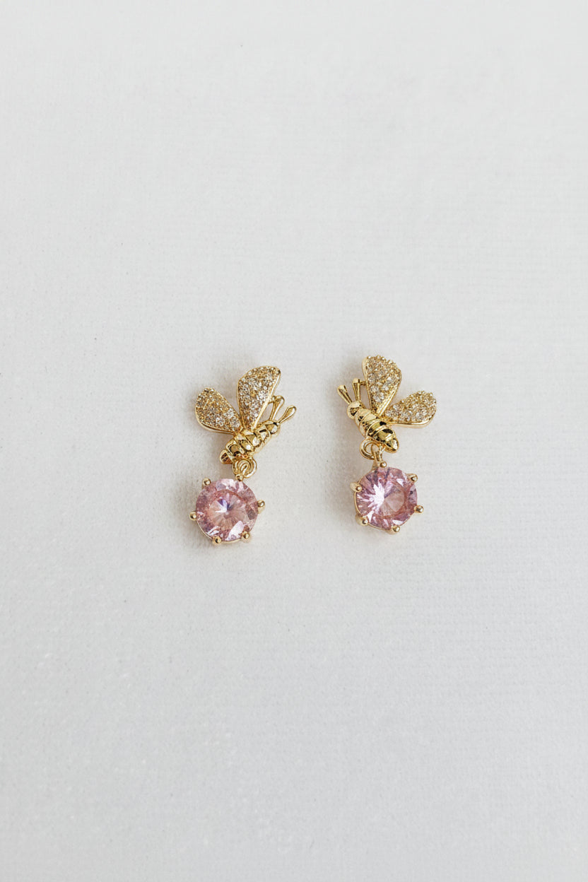 Half Butterfly with pink dangling stone earrings