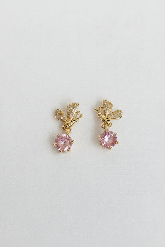 Half Butterfly with pink dangling stone earrings