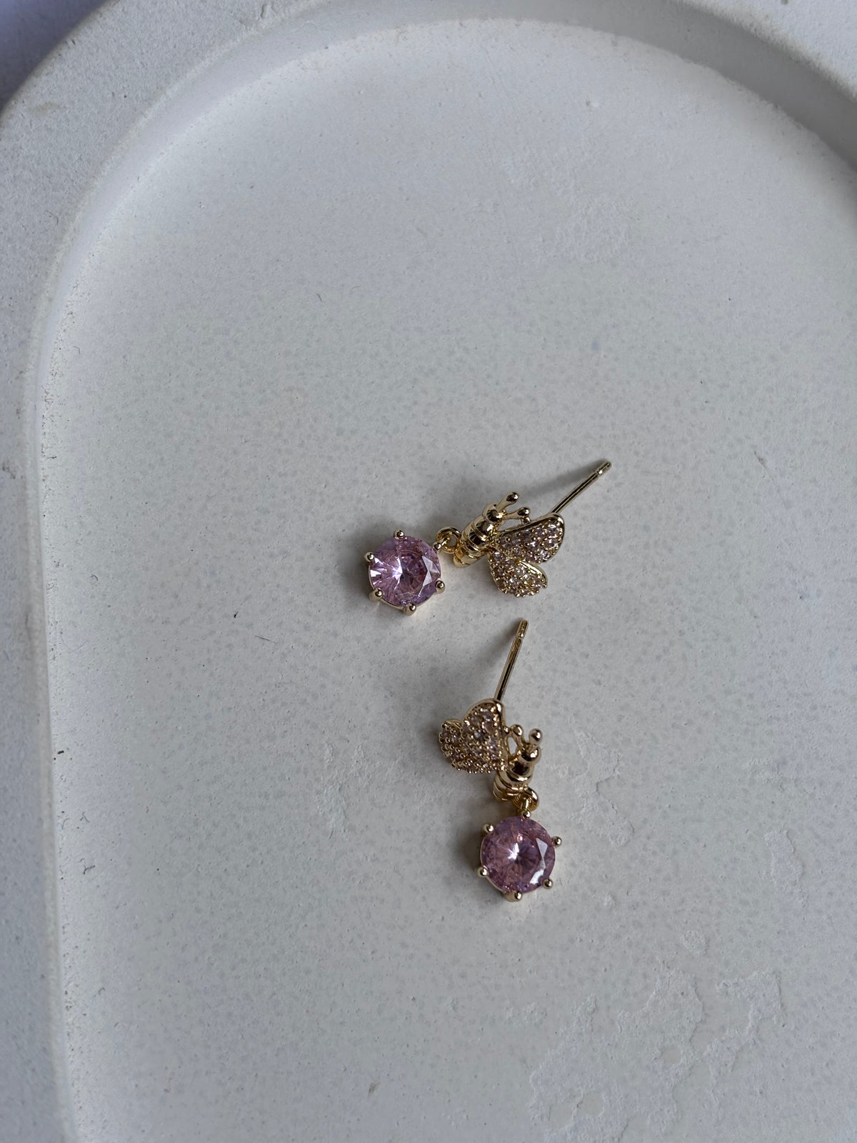 Half Butterfly with pink dangling stone earrings