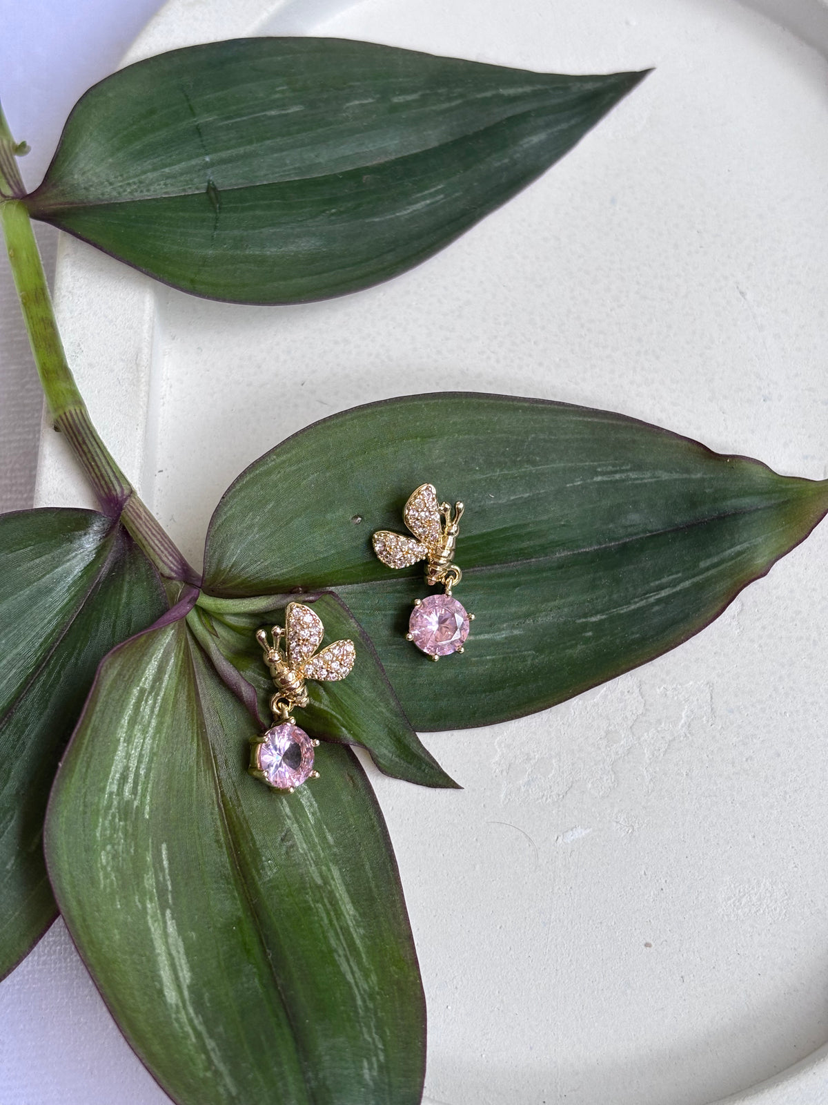 Half Butterfly with pink dangling stone earrings