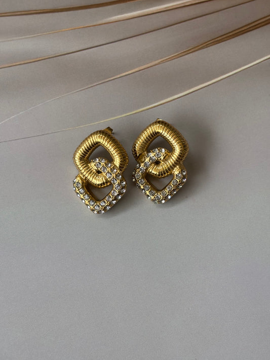 Golden layered studded kite earrings